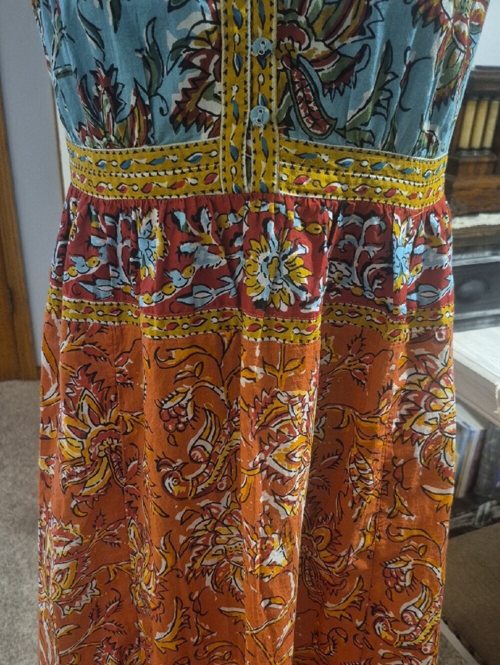 Sundance Floral Tiered Maxi Dress in Orange and Blue - Picture 4 of 14